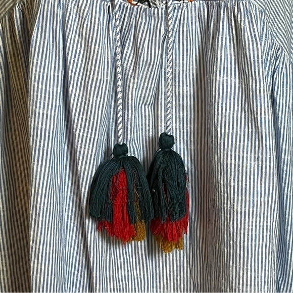 Zara Embroidered Puff Sleeves Tunic Mini Dress Top Womens Size S Floral Striped - Picture 3 of 11